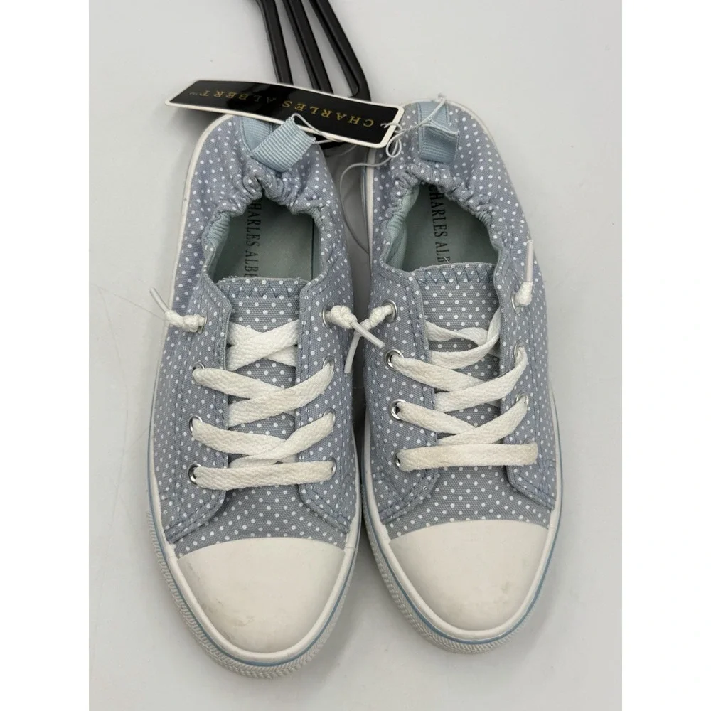 Charles Albert Womens 6 Blue White Polka Dot Canvas Lace Up Sneakers